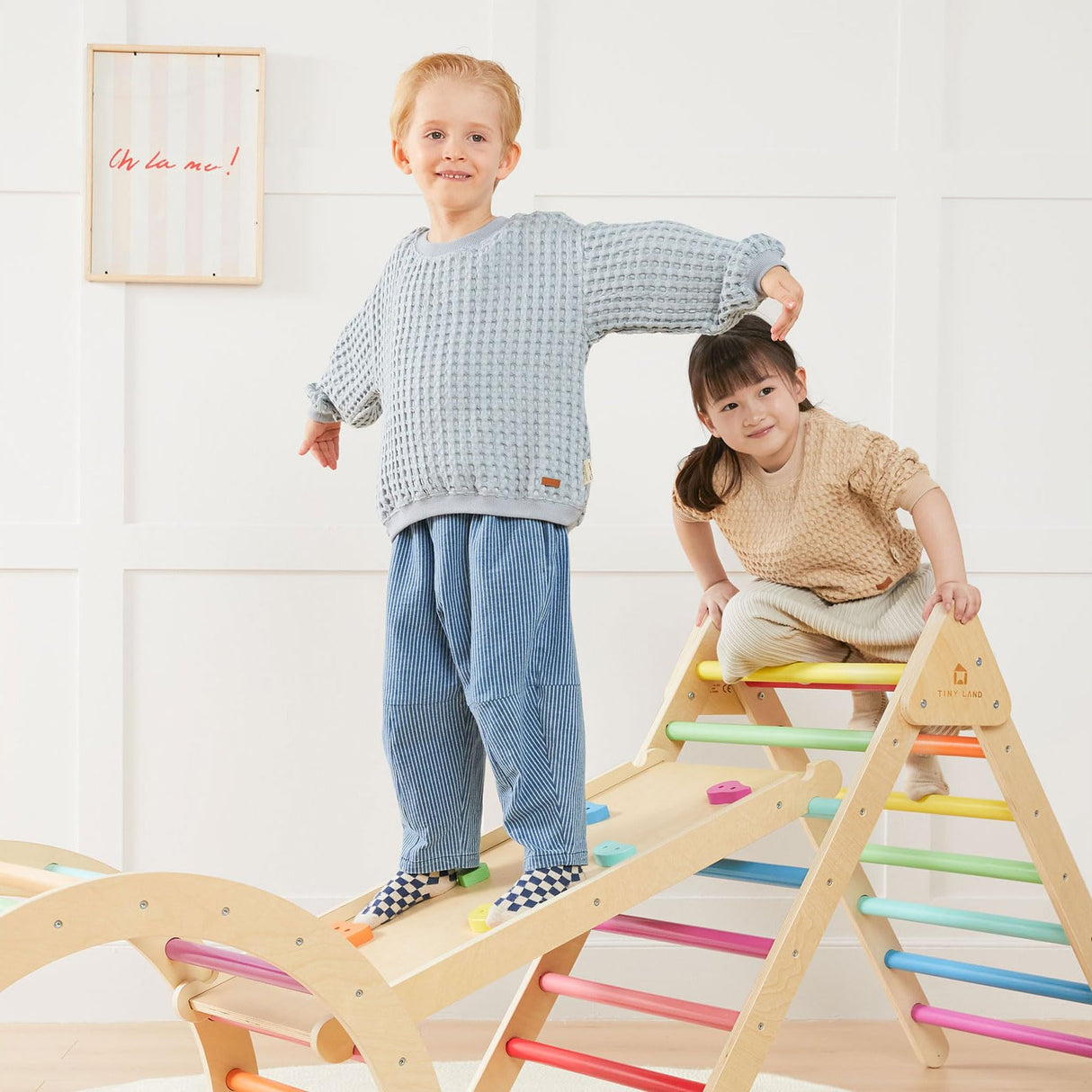 Tiny Land Pikler Triangle Set, 7-in-1 Foldable Pikler Triangle Climbing Toys Set for Kids,Rainbow Climbing Set,Baby Indoor Playground Jungle Gym, Wooden Montessori Climbing Set for Toddler Tiny Land