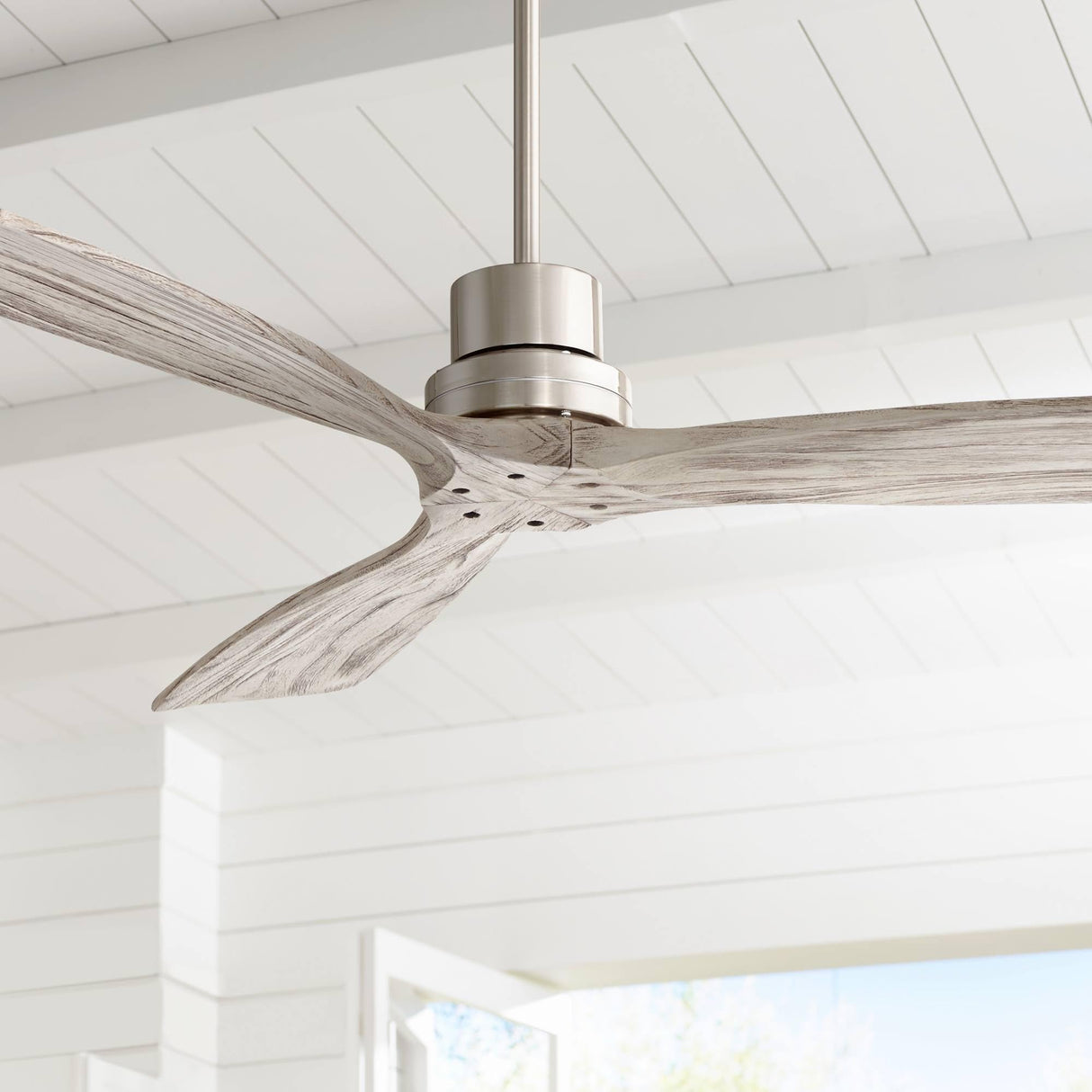 Casa Vieja 52" Delta-Wing DC Modern 3 Blade Indoor Ceiling Fan with Remote Brushed Nickel Silver Gray Solid Wood Damp Rated for Patio Exterior House Home Porch Gazebo Garage Barn Casa Vieja