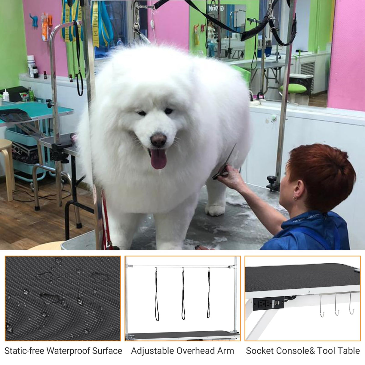 Upgraded 47” Electric Dog Grooming Table, 9"- 40" Height Adjustable Heavy Duty Electric Grooming Table with Anti Slip Tabletop, 3 Grooming Noose, for Dogs&Cats, White Towallmark