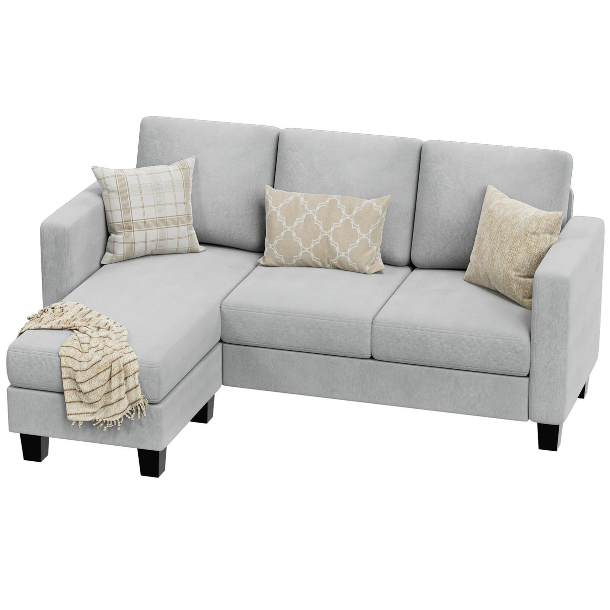 VICTONE Convertible Sectional Sofa Couch, 3 Seat L-Shaped Sofa with Linen Fabric Ottoman Small Couch for Small Apartments, Living Room and Office (Linen Fabric, Light Gray) VICTONE