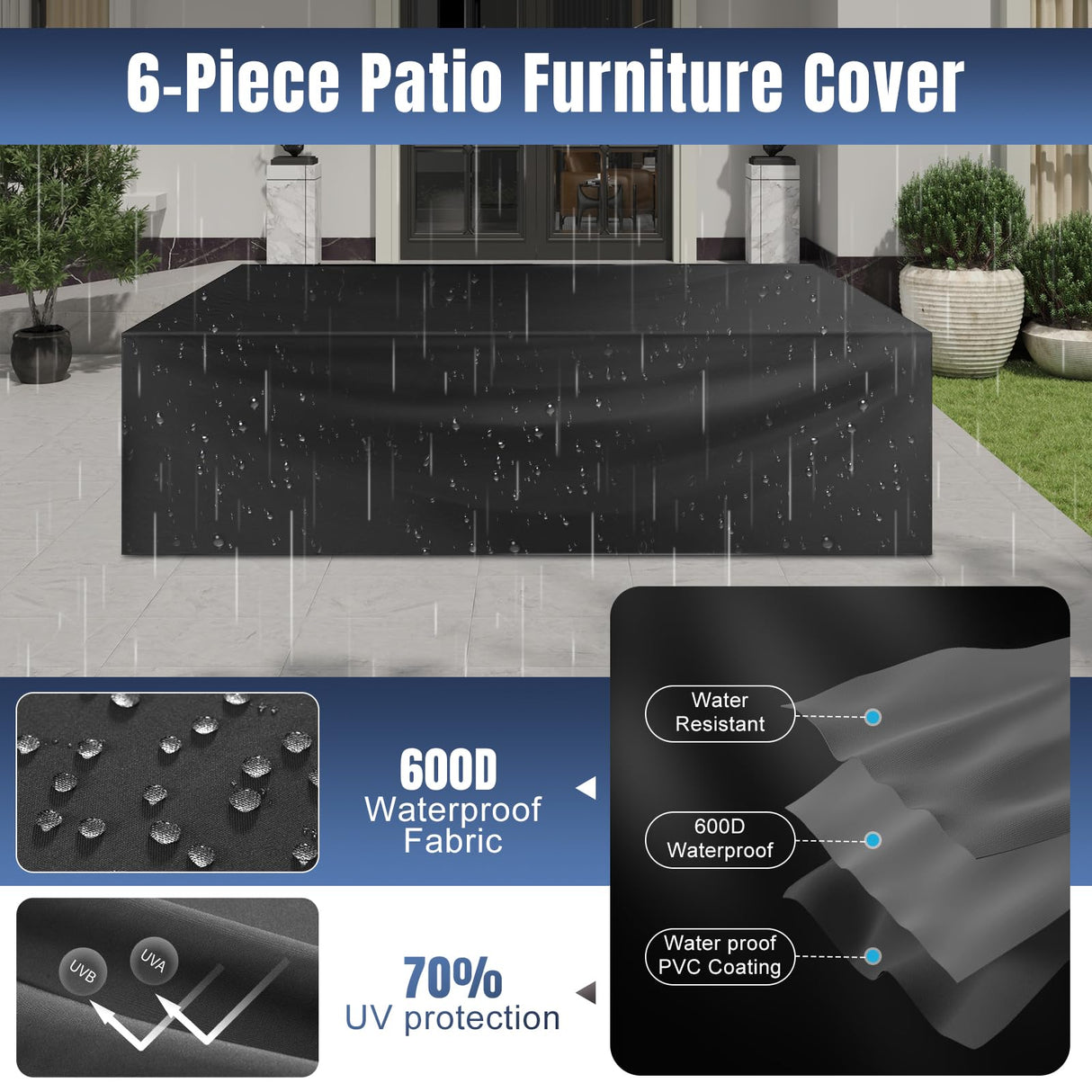 Aoxun 6 Pieces Patio Furniture Set Wicker Rattan Outdoor Sectional Conversation Set with Coffee Table and 4” Thickened Cushions, Gray Black (Waterproof Cover Included) Aoxun