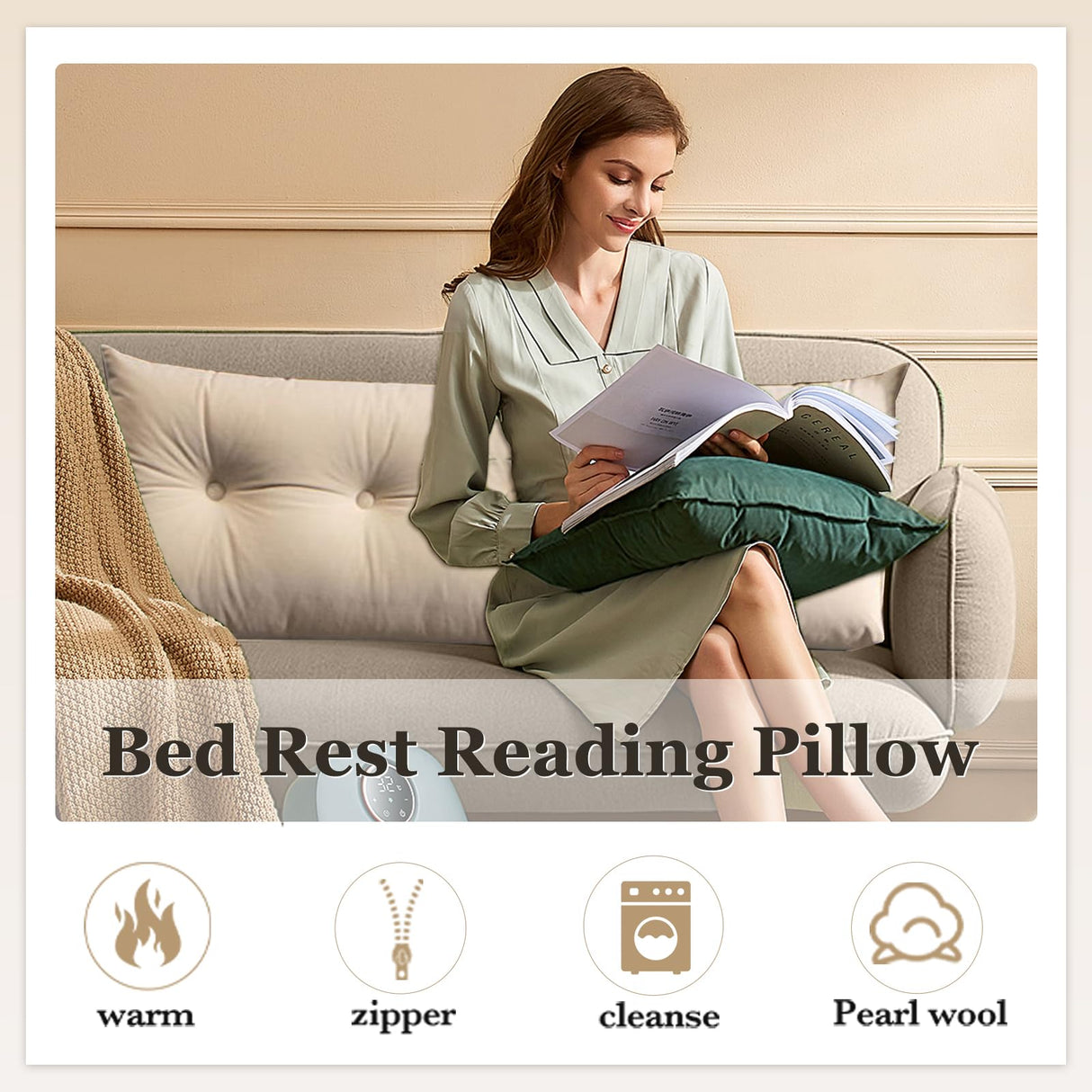 Triangular Wedge Headboard Pillow Bed Rest Backrest, Large Bolster Cushion Removable with Side Pockets Positioning Support for Reading Sitting Daybed Sofa Bunkbed, Brown 100cm (Brown-100cm) LOGICFEVER