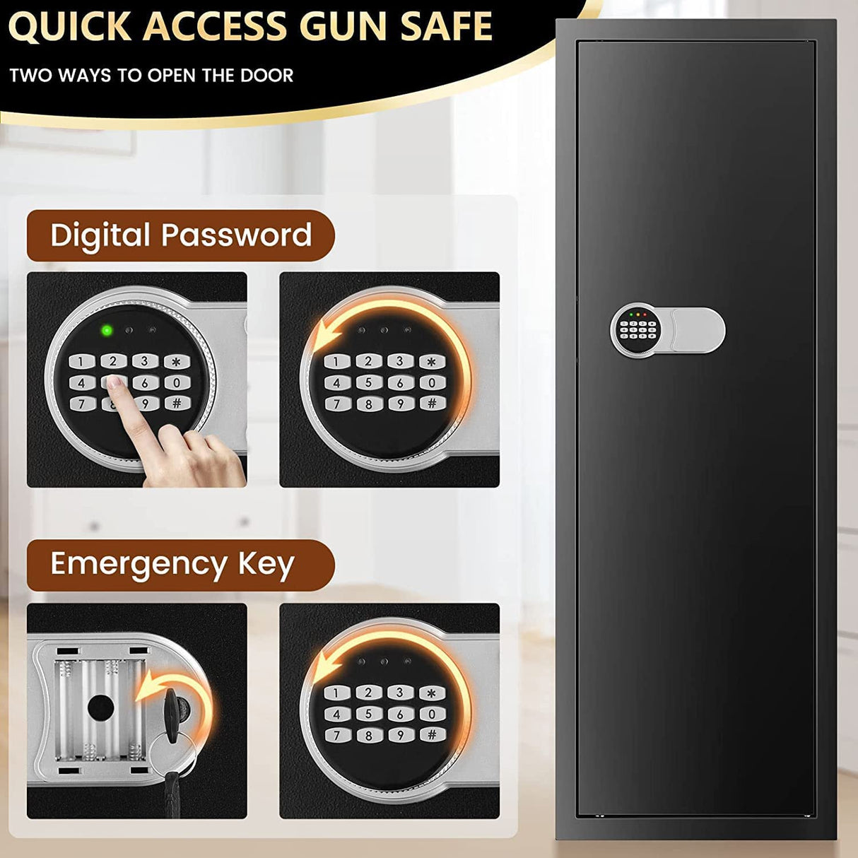 Tepafac Fireproof 7-8 Rifle Gun Safe Gun Cabinet with Removable Shelf, 51" Deeper Long Gun Safes for Home Rifle and Pistols with Silent Mode, Anti-Theft Large Gun Safes for Rifles and Shotguns Tepafac