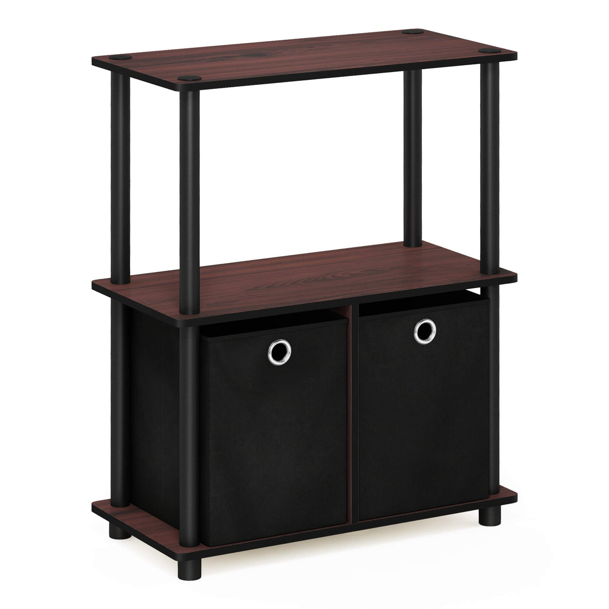 Furinno Go Green 3-Tier Multipurpose Storage Shelf with Bins, Dark Cherry/Black Furinno