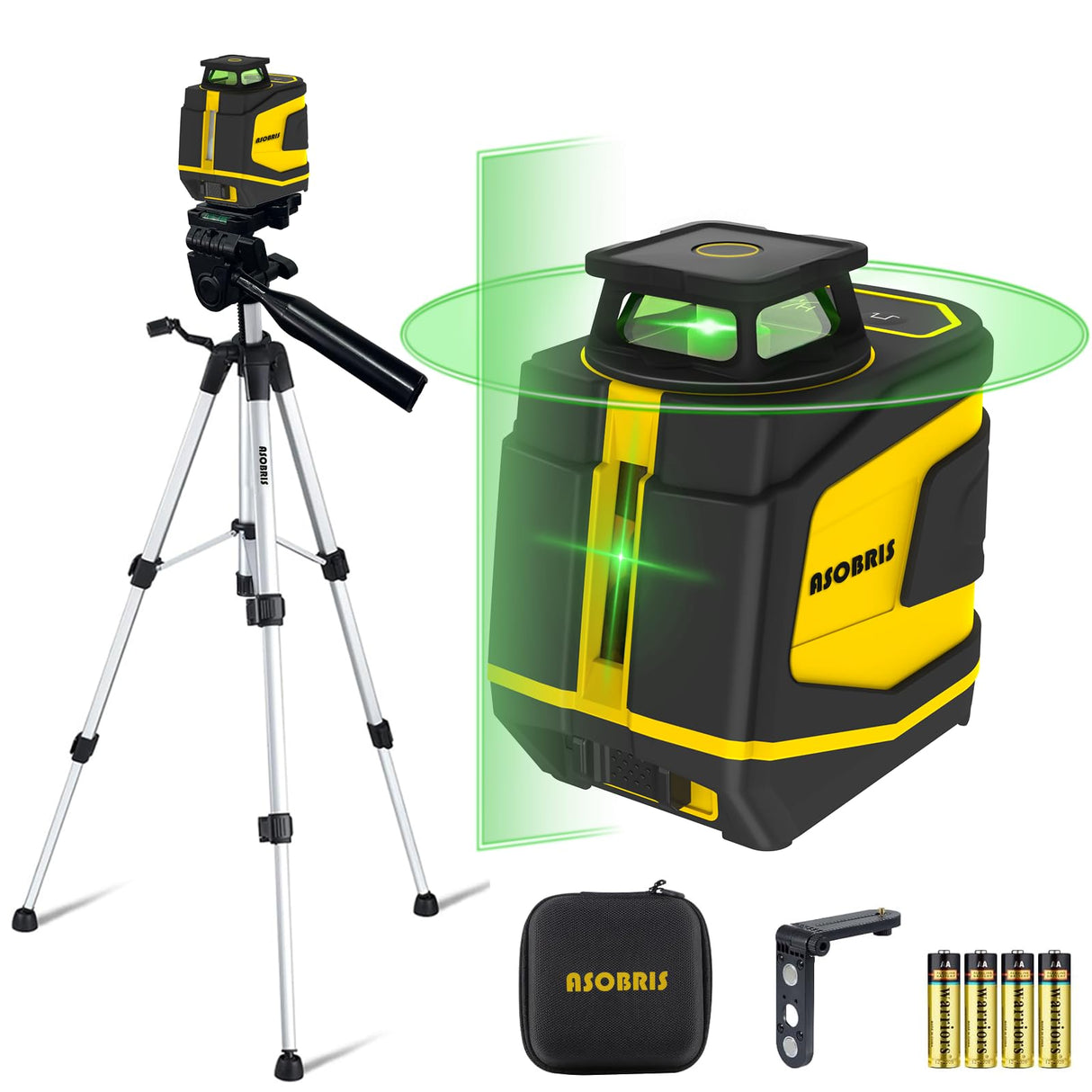 ASOBRIS 360° Laser-Level-with-Tripod Self-Leveling, Green Cross Line Laser with Horizontal Vertical Beam, Laser Tool for Picture Hanging Construction Floor Tile Wall, Carrying Pouch Battery Included ASOBRIS