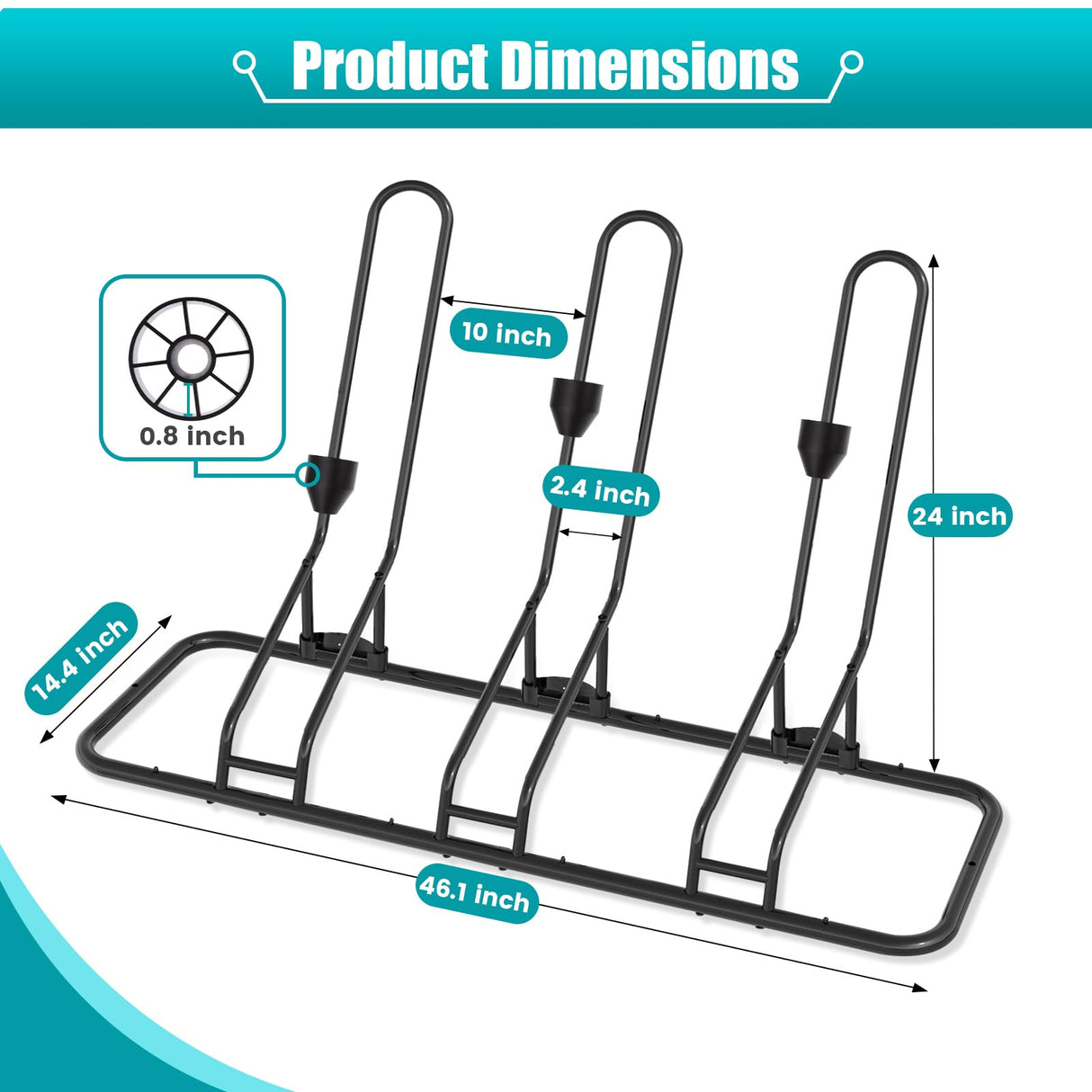 Kinghouse Floor Bike Rack for 3 Bikes, Bike Stand, Protects Disc Brake & Derailleur, Bike Rack for Indoor Outdoor Garage, Fits Road/Kids/MTB Bicycles with 12"-29" Tires Kinghouse