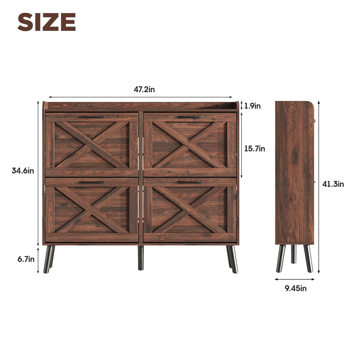 Maupvit Large Shoe Storage Cabinet with 4 Flip Drawers, Narrow Shoe Cabinet for Entryway with Wooden Legs, Freestanding Hidden Shoe Rack Organizer & Metal Hinges, Walnut Maupvit