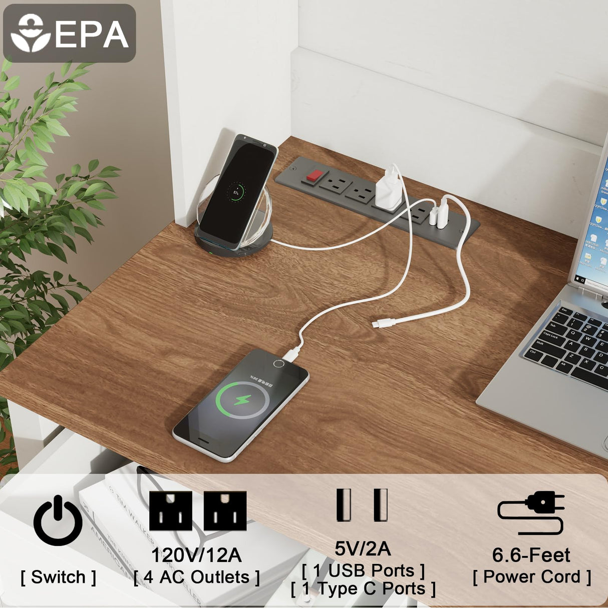 Farmhouse 67" H Executive Desk with Hutch,Office Desk with 4 Drawers and LED Light, Computer Desk with Storage Cabinet & File Drawers and Charging Station, Wood Workstation for Home Office and Study Vabches