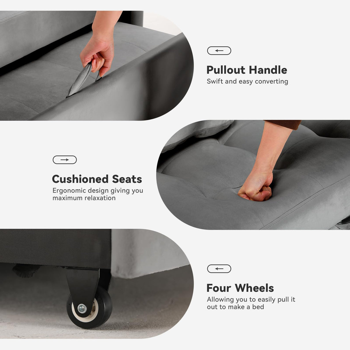 COMHOMA 55" Sleeper Sofa Bed, 3-in-1 Pull Out Couch Bed with Adjustable Backrest and Pillows, Convertible Sleeper Couch for Living Room and Office (Grey) COMHOMA