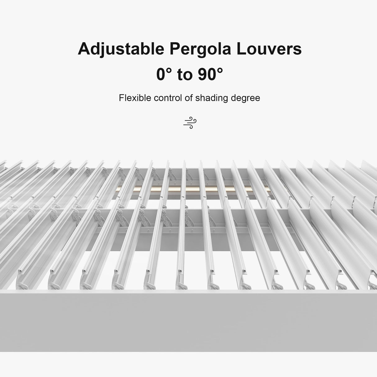 PURPLE LEAF Louvered Pergola 12' x 16' Outdoor White Aluminum Pergola with Fixed Shutter Wall Adjustable Roof Gazebo for Patio Backyard, 1 Long Side and 1 Short Side PURPLE LEAF