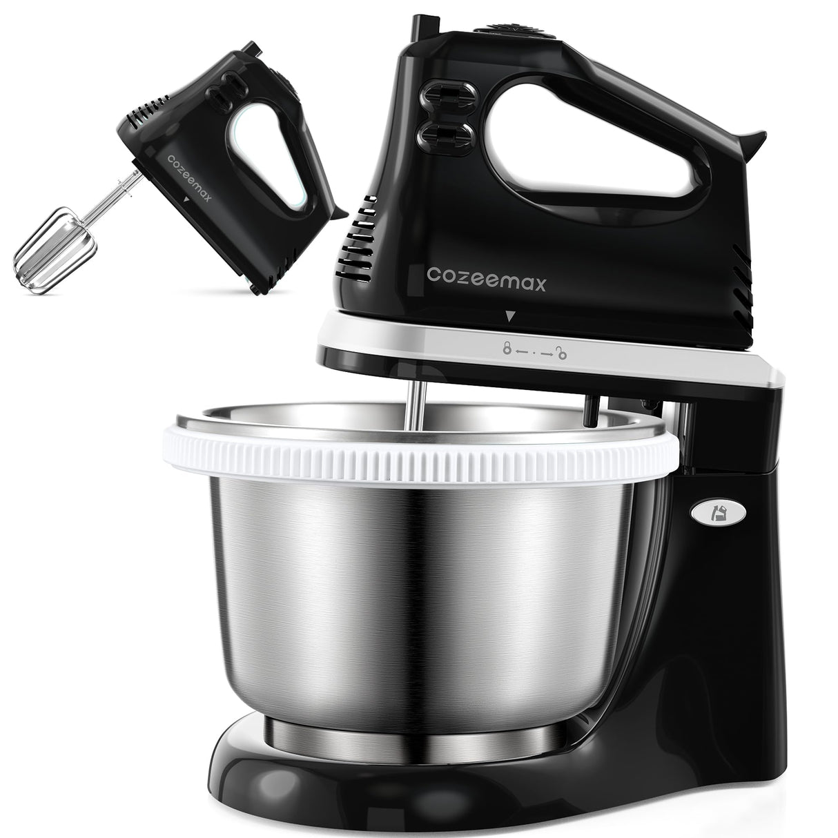 2 in 1 Hand Mixers Kitchen Electric Stand mixer with bowl 3 Quart, electric mixer handheld for Everyday Use, Dough Hooks & Mixer Beaters for Frosting, Meringues & More (Black) Cozeemax