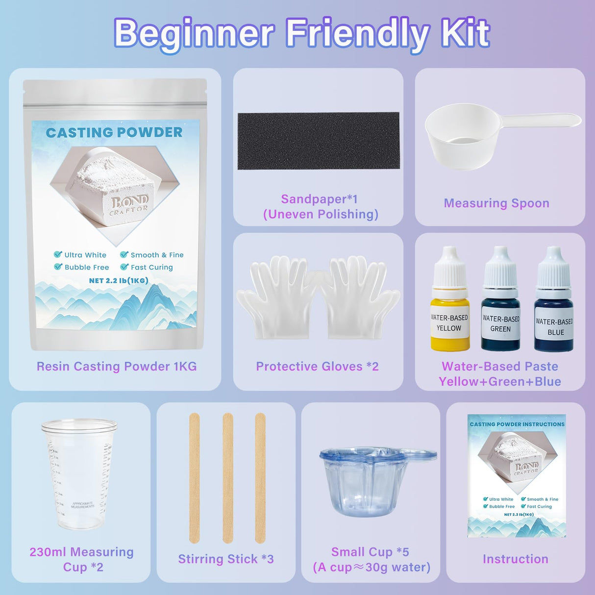 Eco Resin Casting Powder 1KG, 30 Minutes Demold Fast Curing Plaster of Paris, Plaster Powder Casting Kit for DIY Home Art Bond Craftor