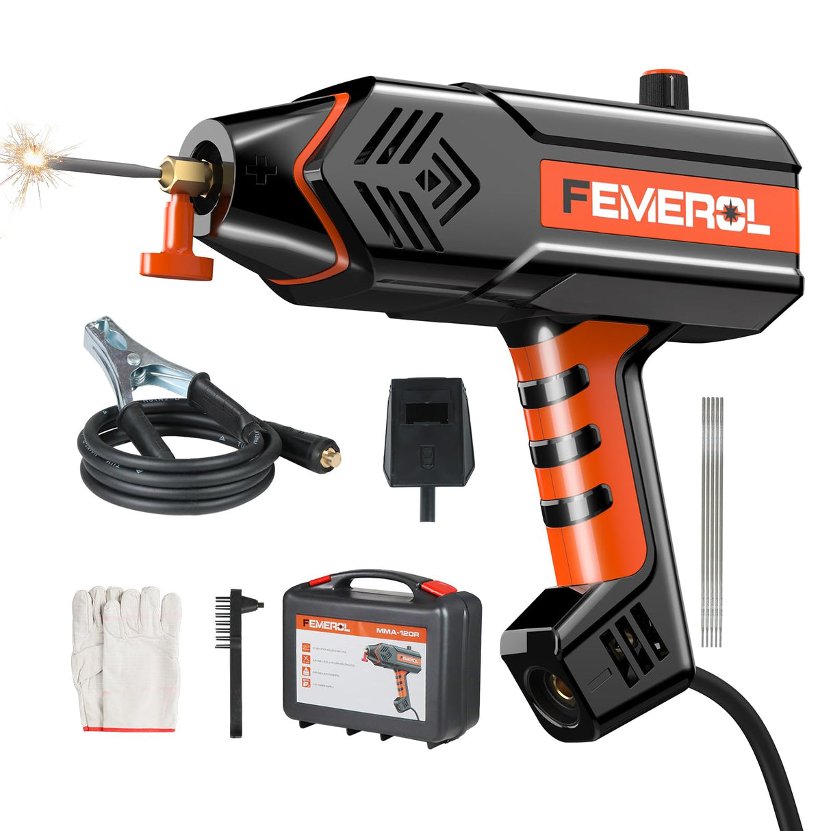 FEMEROL Welding Machine 110V,Handheld Welder, 120A Portable Stick Welder, Hand Held Welder Machine IGBT Inverter Digital Display with Welding Tool Set and Toolbox FEMEROL