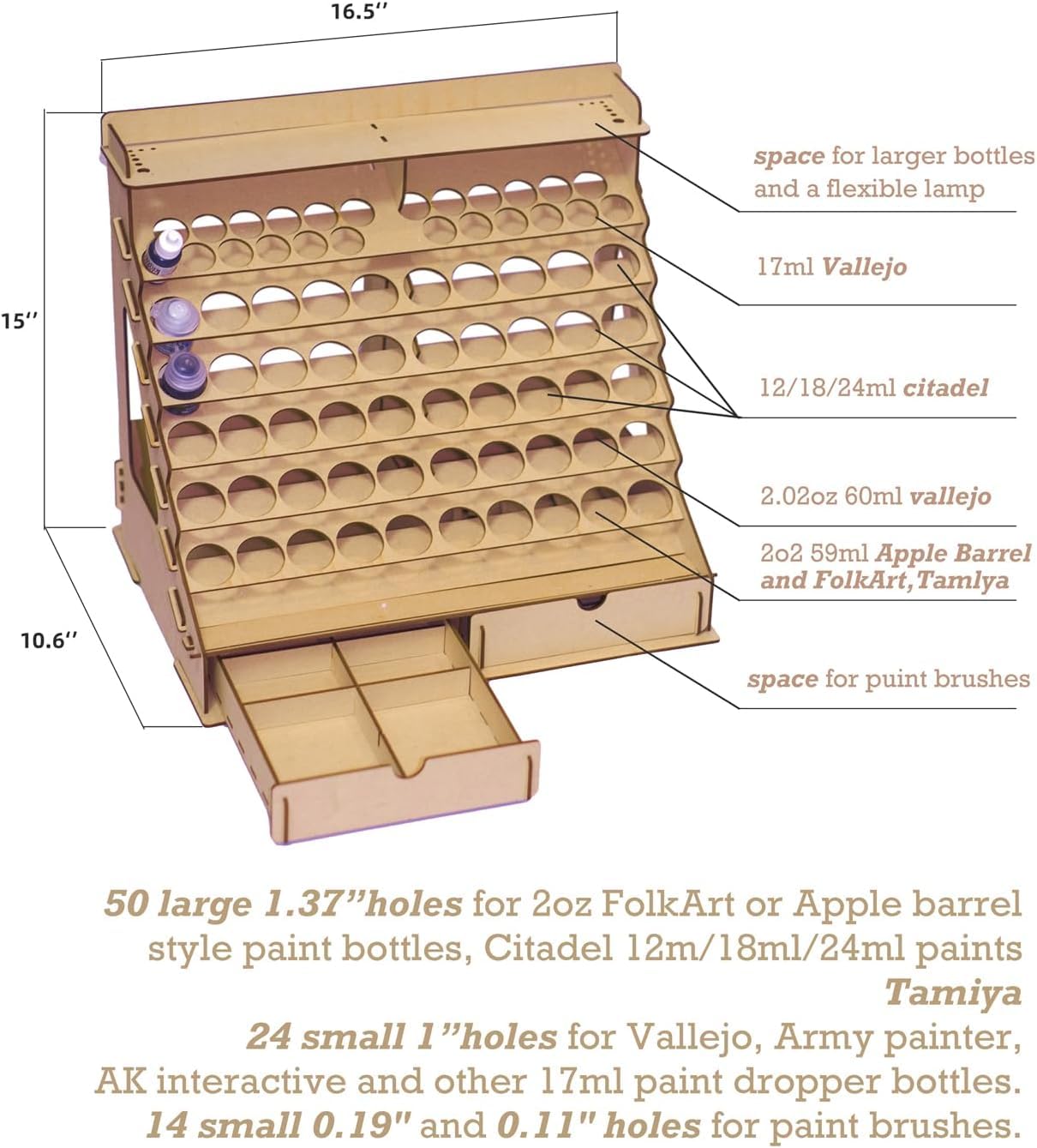 Craft Paint Storage-Modular Paint Organizer - Holds 74 Bottles of Paints, 14 Brushes, 2 Cabinets, and 6 Miniature Stands - Art Tool Storage Rack for Miniature Paint Set Sokipa
