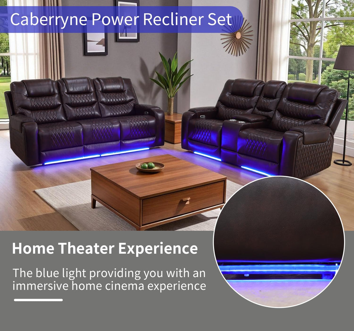 Caberryne Power Recliner Sofa for Living Room Furniture Set,Leather Reclining Sofa and Loveseat with Storage Space/Cup Holders/Charging for Home Theater(Wine Red) Caberryne