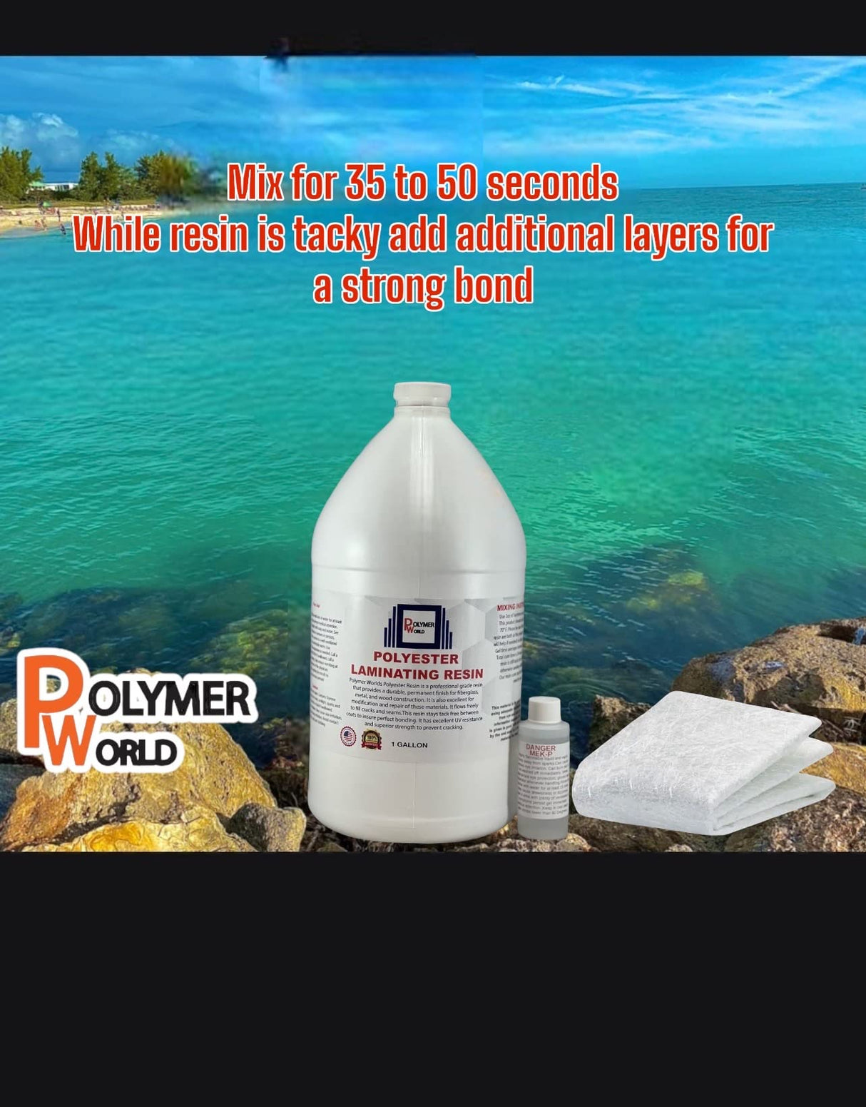 Polymer World- Polyester Resin 5 Gallon Kit with MEKP for Boats, Autos, Surfboards, RV, Pools,Canoes, Jetskis, Watercrafts (PR5G, 1) Polymer World