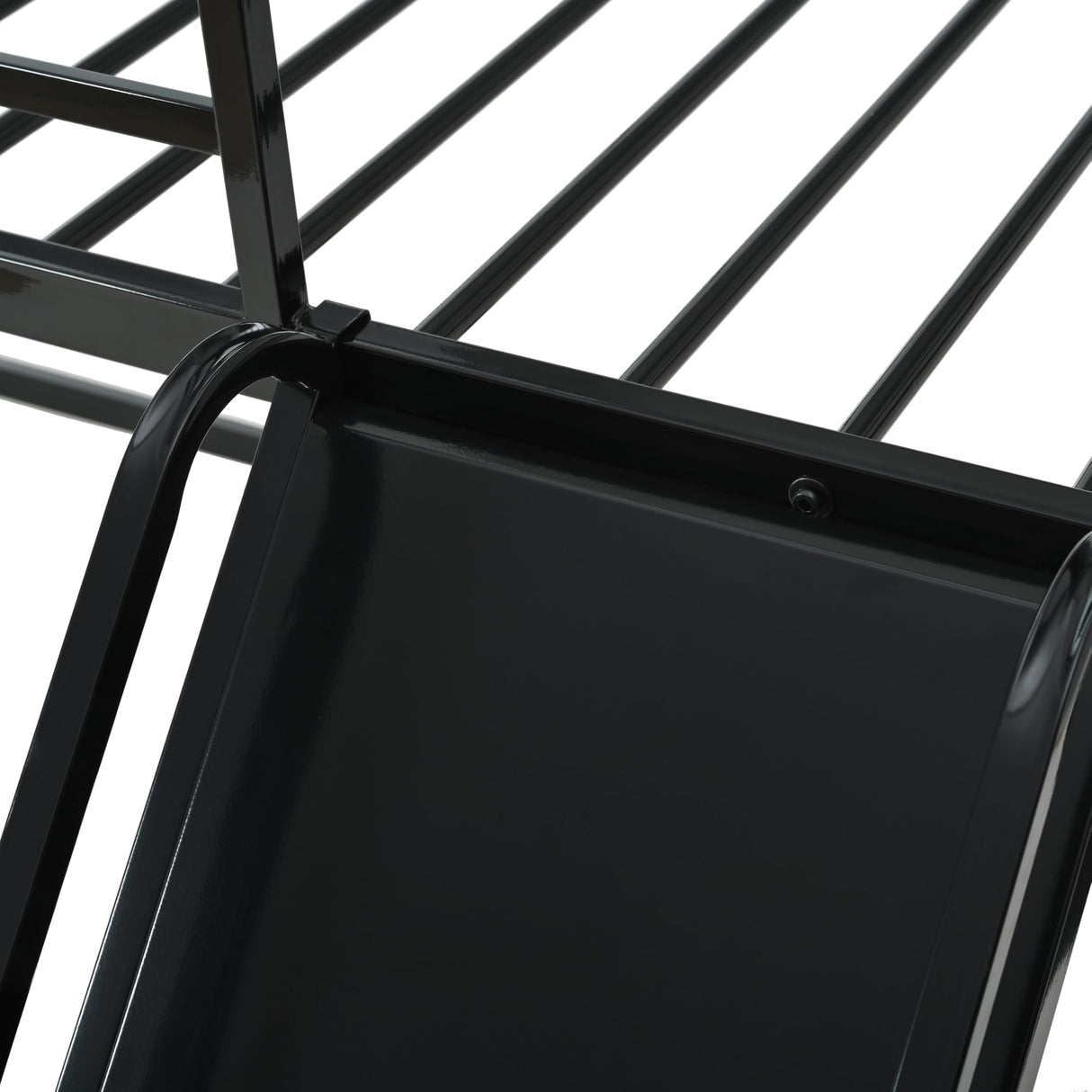 NKISHECK Twin Over Twin Bunk Bed with Slide, Junior House Low Bunk Bed Metal Bunkbeds with Ladder and Full-Length Guardrail for Girl, Boy, Floor Bunk Bed, No Box Spring Needed (Black) NKISHECK