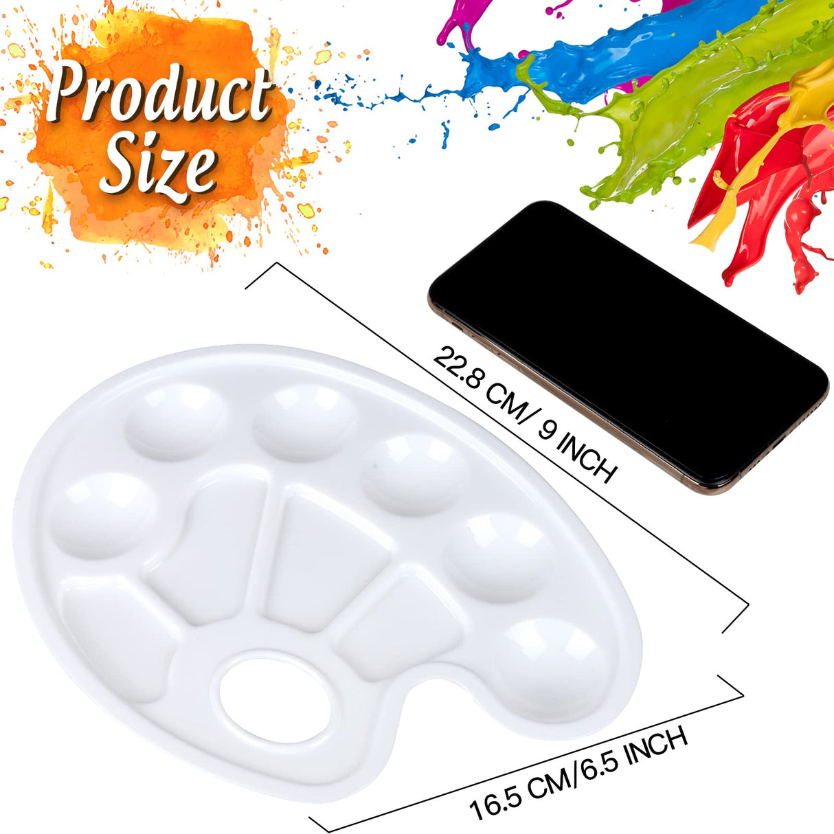FANDAMEI Oval Paint Palette Tray, Plastic Paint Tray Palette, Painting Palette, Paint Tray Palettes Paint Pallets with Thumb Hole for Adults & Kids, for Painting or DIY Craft Class, White, 2 PCS Fandamei