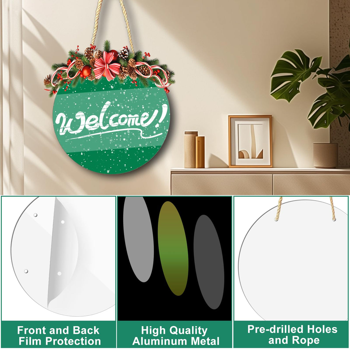 6 Pcs Sublimation Door Hanger Blanks, 10 Inch Round Sublimation Metal Sign Blanks Door Hangers, Sublimation Christmas Ornament Blanks, Aluminum Sublimation Photo Blank for DIY Crafts Door Home Decor ToBeAce