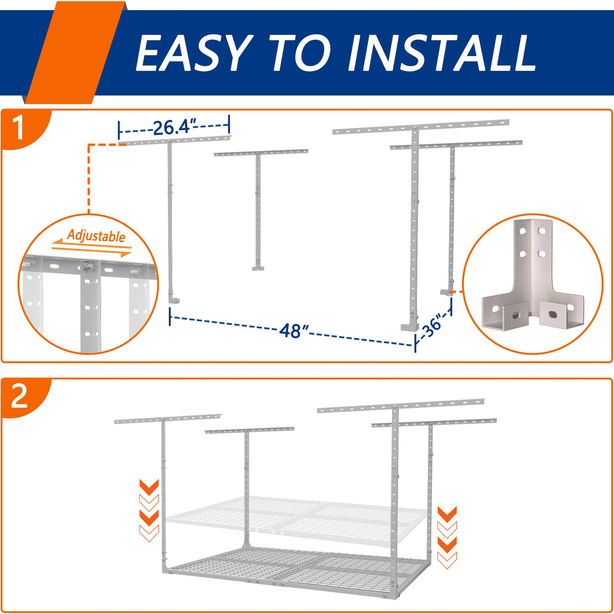 Soywey 3 x 4FT Overhead Garage Storage Rack,Adjustable Ceiling Storage Racks,Garage Shelving Heavy Duty Storage Organizer System,Load 400LBS Weight(White) Soywey