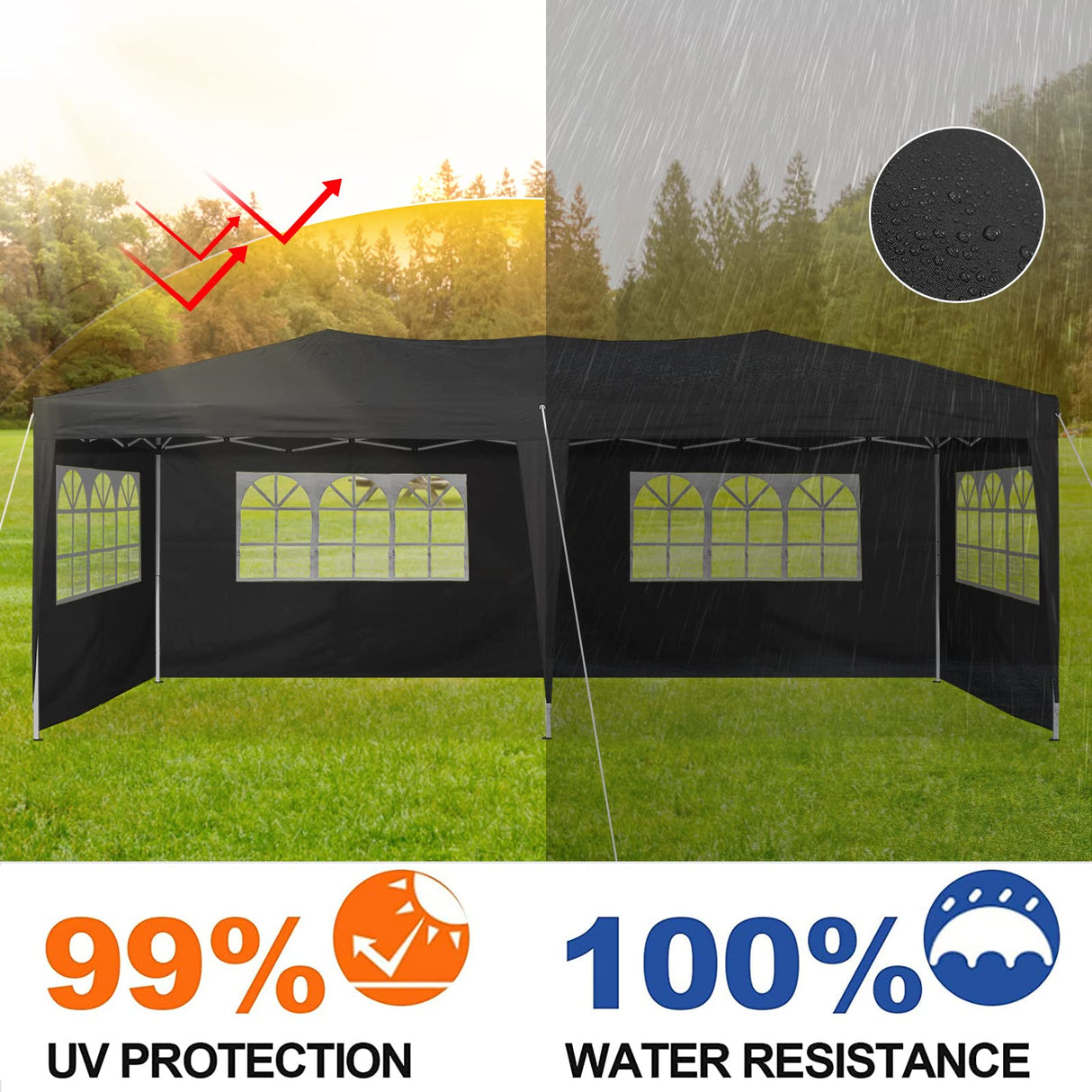 TUKAILAI 10' x 20' Pop Up Gazebo Marquee, Anti-UV Party Wedding Tent Event Shelters with 6 Removable Sidewalls & Carry Bag, Heavy Duty Instant Canopy for Outdoor Camping Garden Patio (Black) TUKAILAi