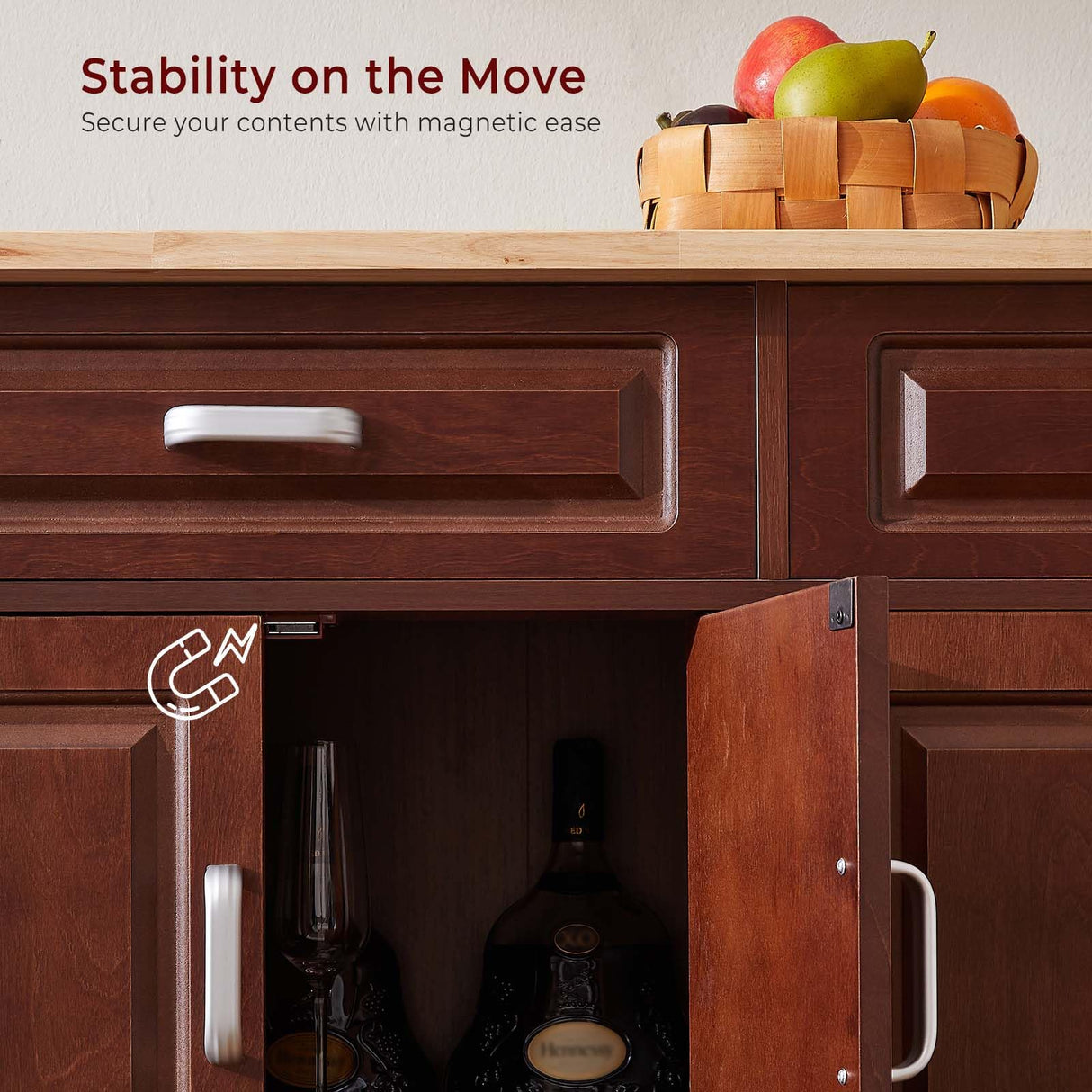 Lyromix 54" Rolling Kitchen Island on Wheels, Large Kitchen Island Cart with Storage Cabinet, Portable Wood Island Table for Kitchen with 2 Drawers and Spice Rack & Towel Rack, Rustic Brown Lyromix