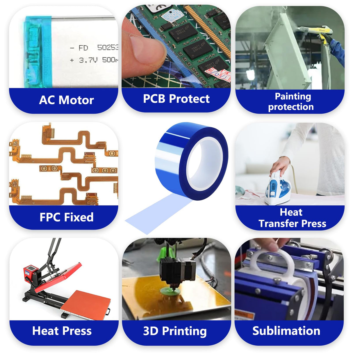 UTNVBTR 6 Rolls 20mm x16m(52ft) Blue Heat Resistant Tape,Heat Transfer Tape for Heat Sublimation Press Vinyl,and Fixing of Electronic Parts During Processing,No Residue UTNVBTR