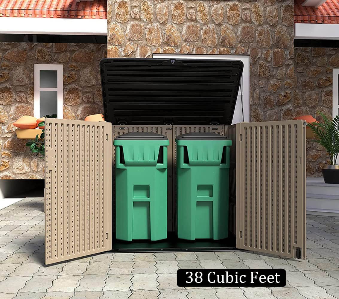 HOMSPARK Storage Shed Weather Resistance, Multi-Purpose Outdoor Storage Cabinet for Backyards and Patios, Horizontal Storage Shed for Lawnmower, Patio Accessories (Coffee, X Large - 48 cu.ft) HOMSPARK