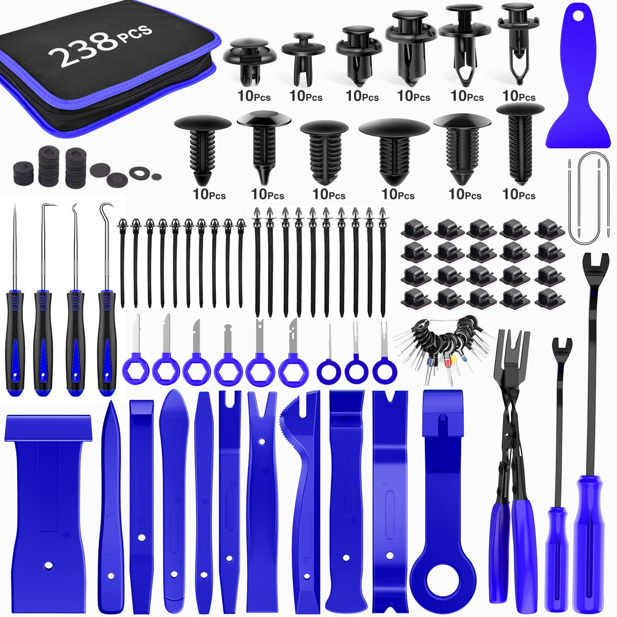 GOOACC 238Pcs Trim Removal Tool, Auto Push Pin Bumper Retainer Clip Set Fastener Terminal Remover Tool Adhesive Cable Clips Pry Kit Car Panel Radio Removal Auto Clip Pliers (GRC-207) GOOACC