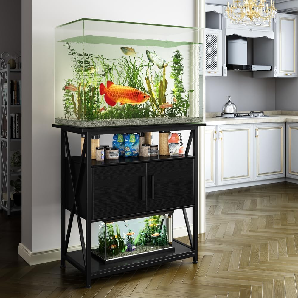 URFORESTIC 20-29 Gallon Fish Tank Stand Aquarium Stand,Metal Frame with Wooden Cabinet Storage,X-Shape 500LBS Capacity URFORESTIC