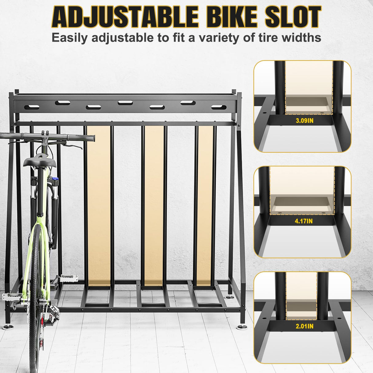 Hedyzone 4 Bike Stand Steady Bike Rack Garage with Baskets Storage Indoor Bike Storage Rack Metal Floor Bicycle Station for Parking Suitable for Mountain, Hybrid, Adult and Kids Bikes Hedyzone