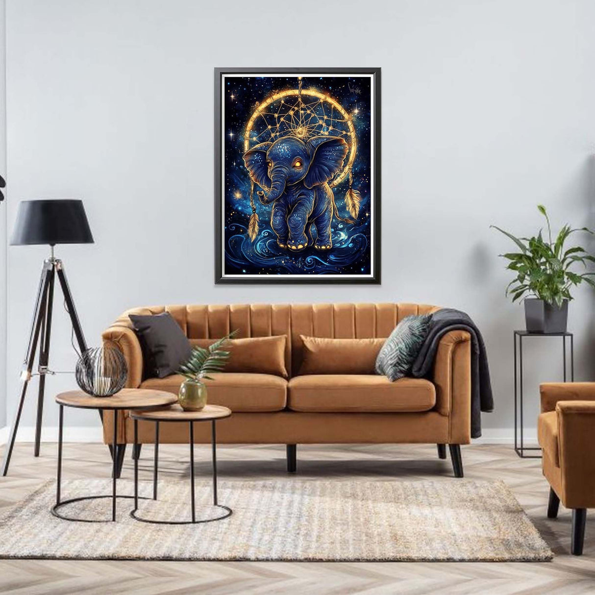 LOMSIOY DIY 5D Diamond Art Kits for Adults, Elephants Diamond Painting Kits for Beginner, Dreamcatcher Diamond Art with Round Full Drill Rhinestone Crafts Gem Arts for Home Wall Decor 12 * 16 inch LOMSIOY