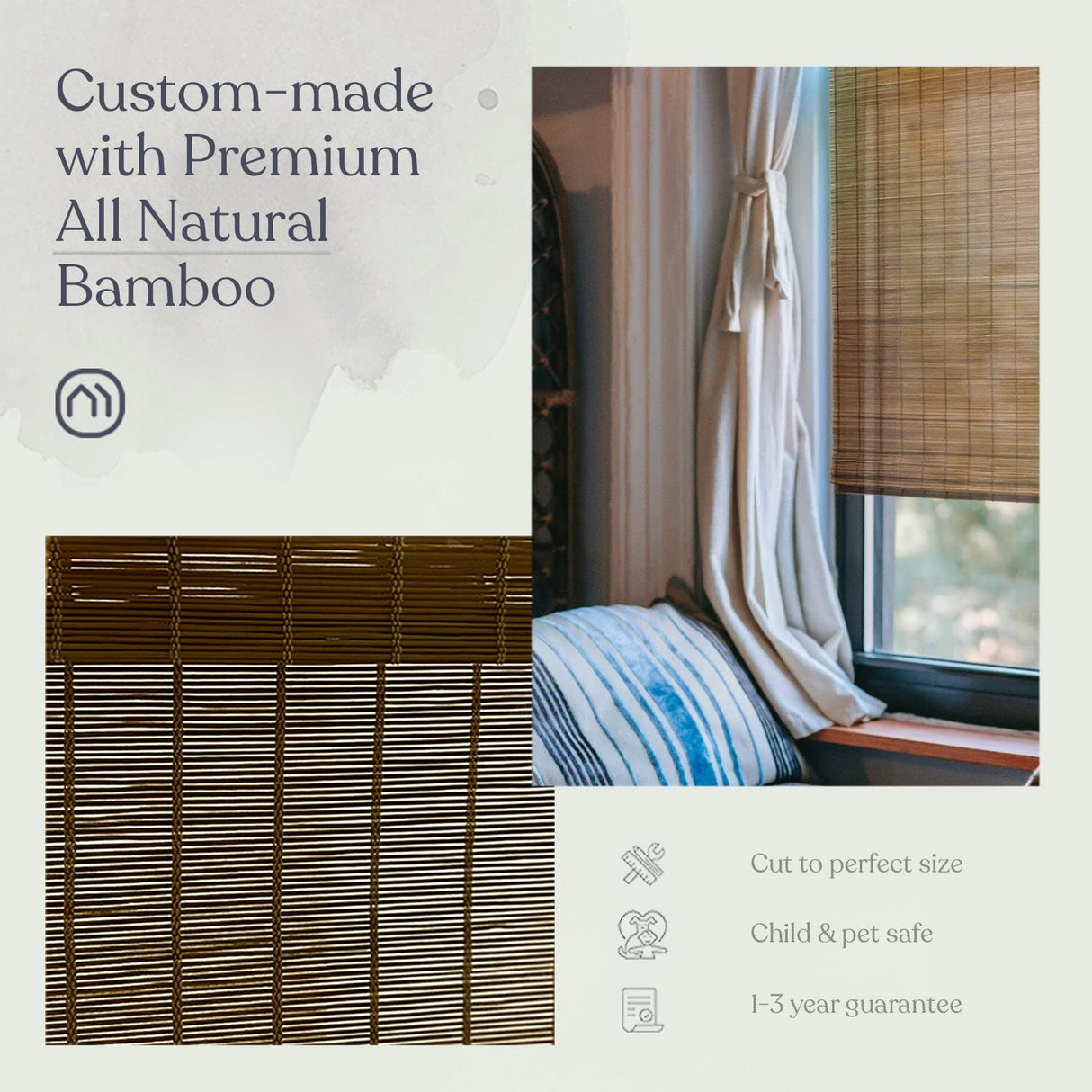 MOOD Custom Bamboo Shades | Modern | Top Down Bottom Up Cordless | Bamboo Roman Shades for Windows and Doors (Natural Woven) | Modern Camel (Sheer) | 31" W x 60" H Mood
