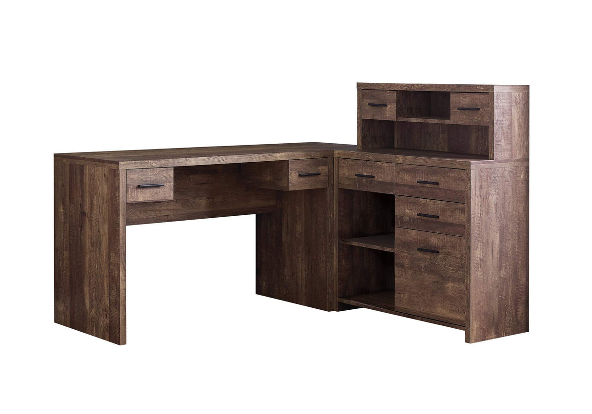 Monarch Specialties Computer Desk L-Shaped - Left or Right Set- Up - Corner Desk with Hutch 60"L (Brown Reclaimed Wood) Monarch Specialties