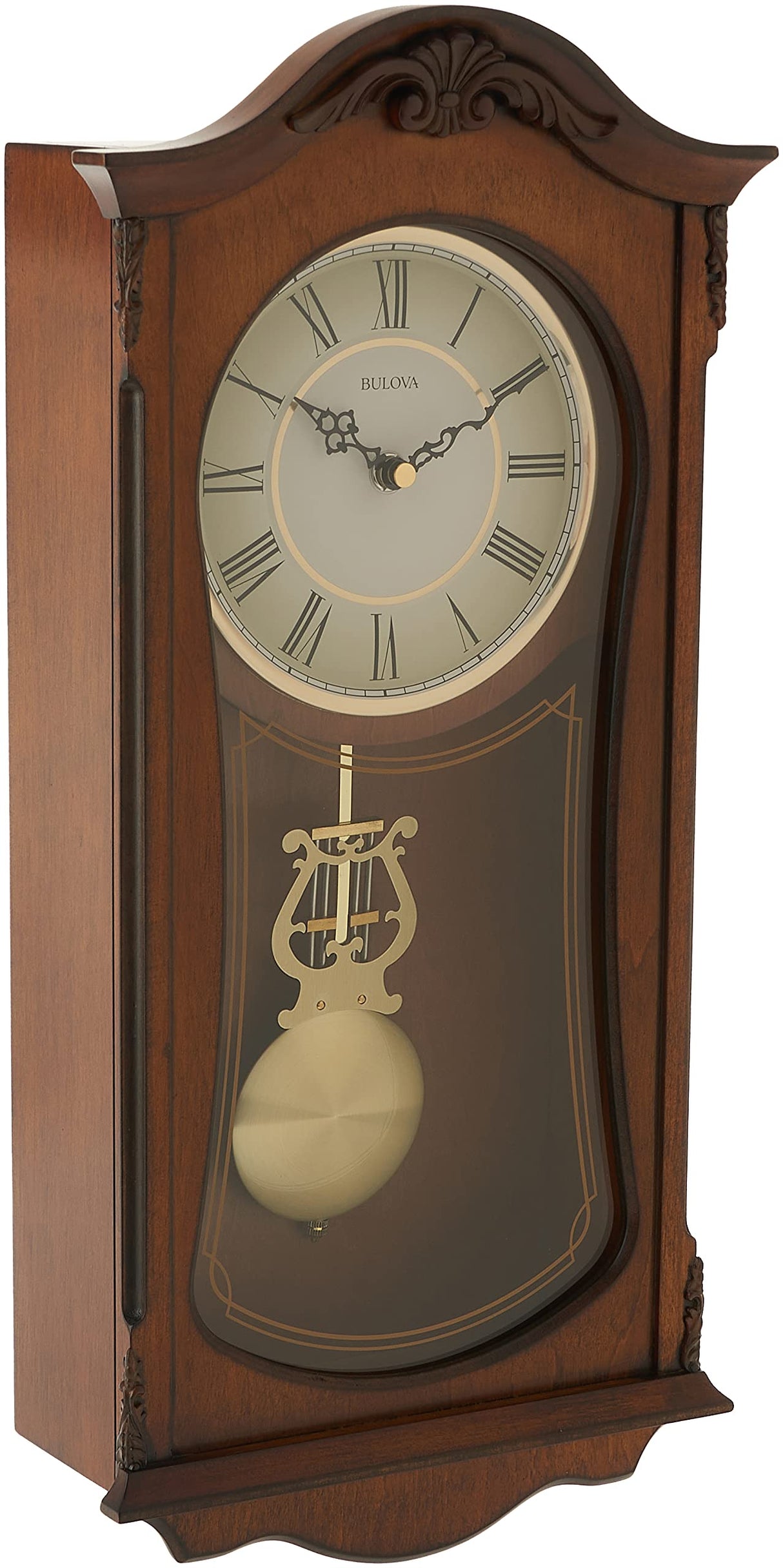 Bulova Clocks C3542 Cranbrook Wall Mount Analog Wooden Chiming Clock, Brown Bulova