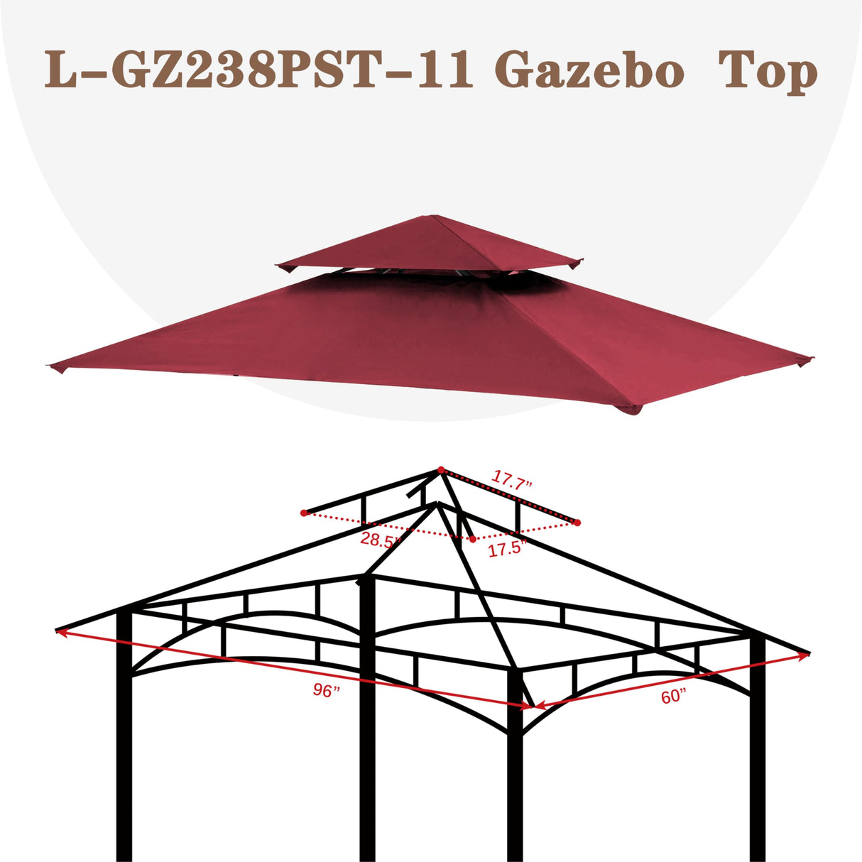 SCOCANOPY Upgraded Ripstop Fabric Replacement Canopy Grill BBQ Gazebo Roof Top for Gazebo Model L-GZ238PST-11 Only,(Burgundy Ripstop) SCOCANOPY