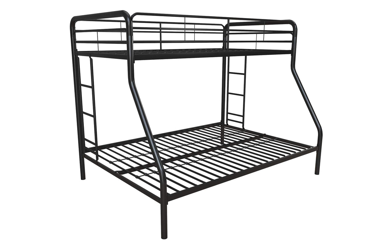 DHP Dusty Metal Bunk Bed Frame for Kids, Teens, and Adults, With Angled Ladder, High Full Length Guardrail, Smooth Rounded Edges, No Boxspring Required, For Small Spaces, Twin-Over-Full, Black DHP