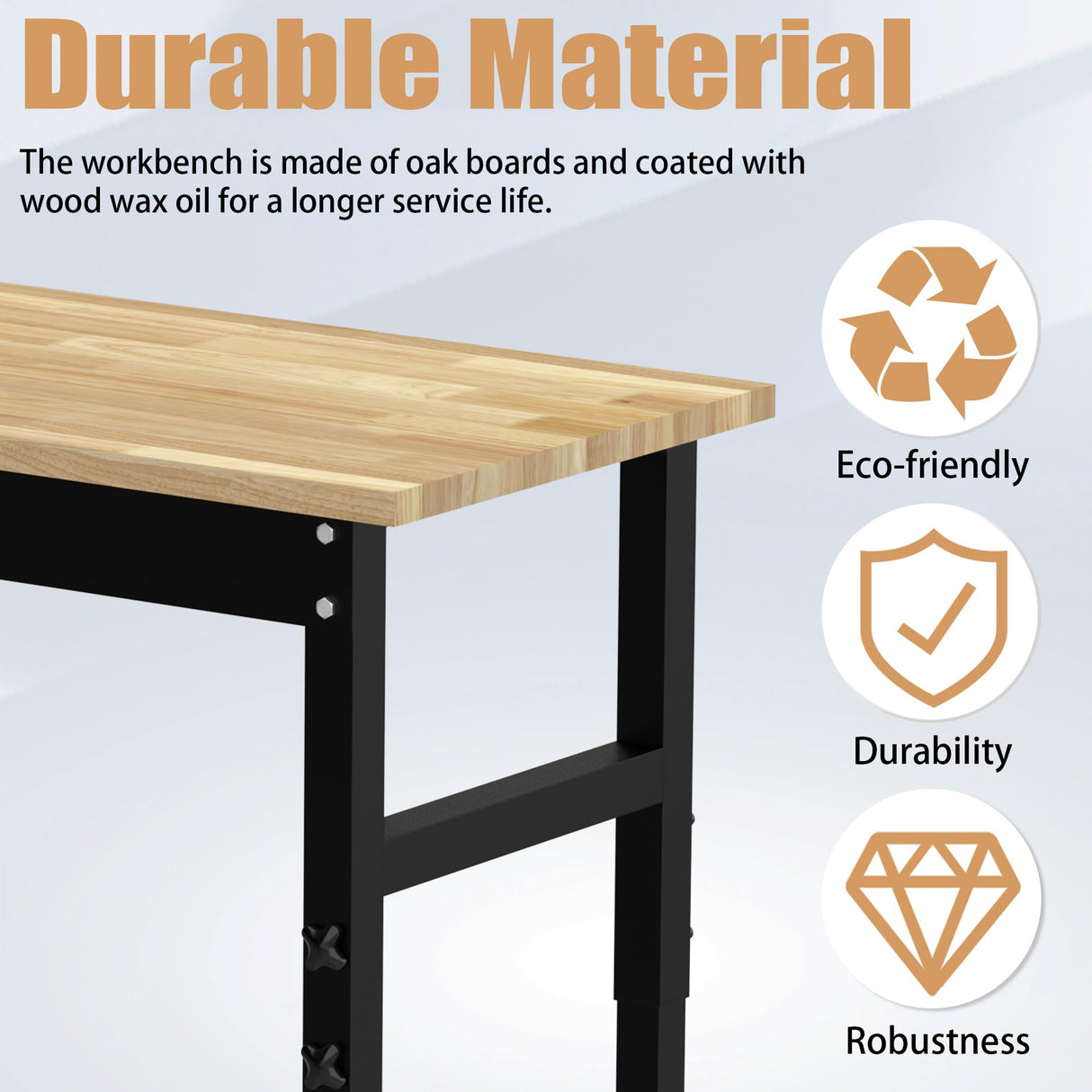 IBXFO 48" Adjustable Workbench, 2000LBS Rubber Wood Top Heavy-Duty Workstation, Suitable for Large Capacity Rubberwood Countertop Workbench for Garage, Office, Workshop IBXFO