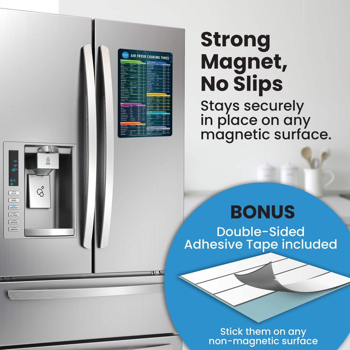 Air Fryer Magnetic Cheat Sheet Set - Air Fryer Accessories Cookbook - Easy to Use AirFryer Time Chart Set - Strong Magnet Quick Reference Cooking Guide for Frying (Black) LOTTELI KITCHEN