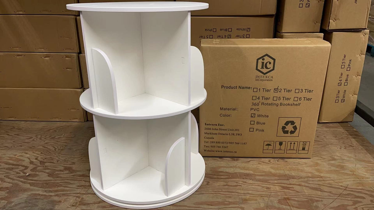 2-Tier White 360° Rotating Stackable Bookshelf Organizer by Intexca WoodArtSupply