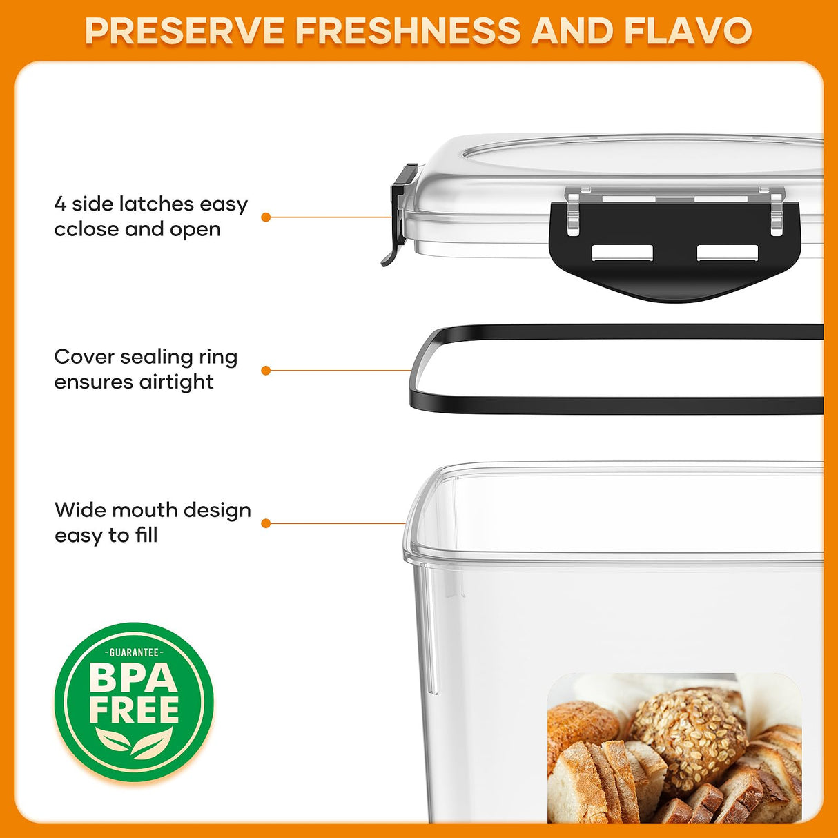 DaCool Bread Box 2 Pack, Plastic Bread Container, Bread Storage for Kitchen Counter, Bread Keeper with Airtight Lid, Tall Bread Saver, Sandwich Bread Holder, 5.6 Qt / 5.3L Each DaCool