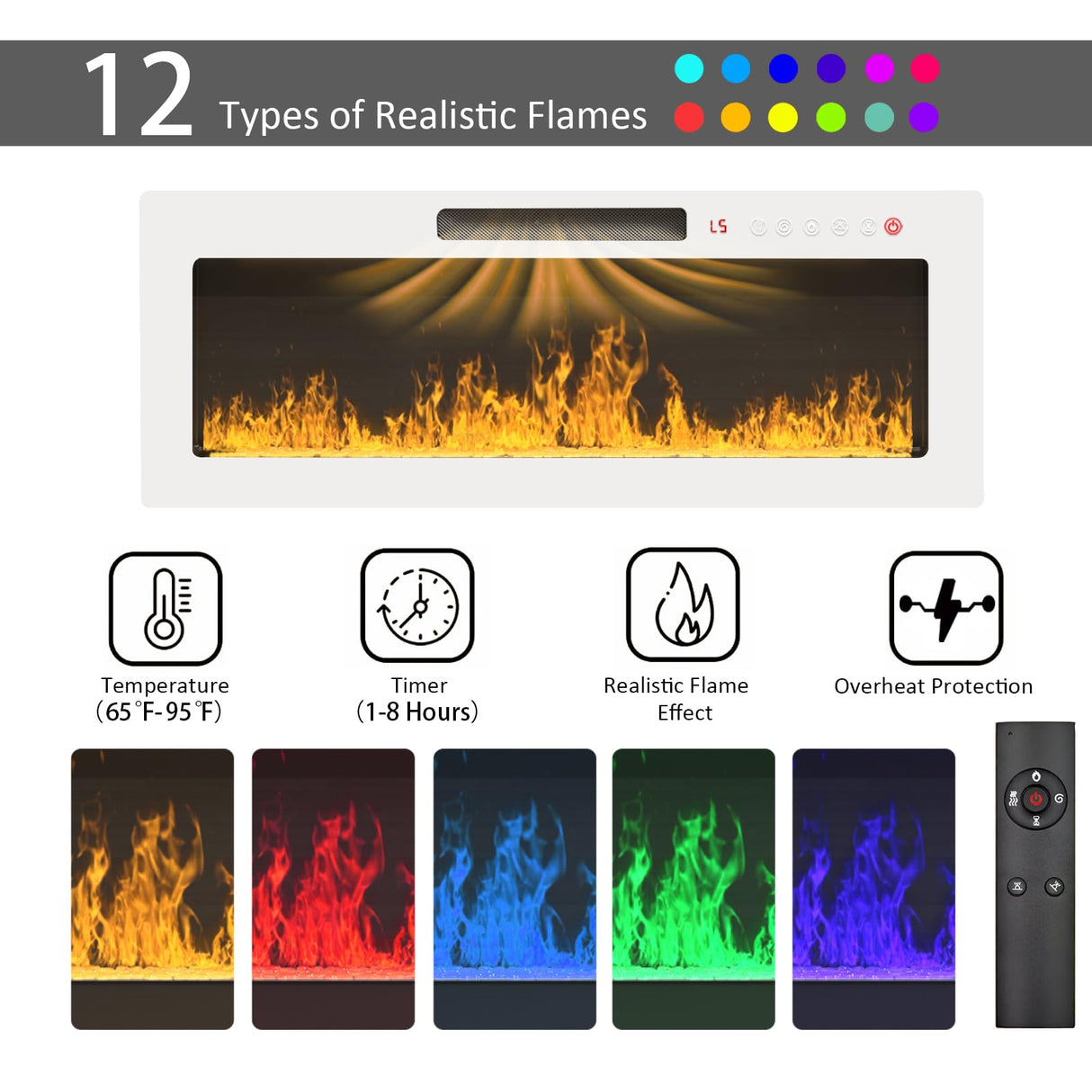 VENDORZ Floating TV Stand with Fireplace, 70" Floating Entertainment Center with White Fireplace, Wall Mounted Electric Fireplace TV Stand for Living Room Media Console with Storage Up to 80" TVs VENDORZ