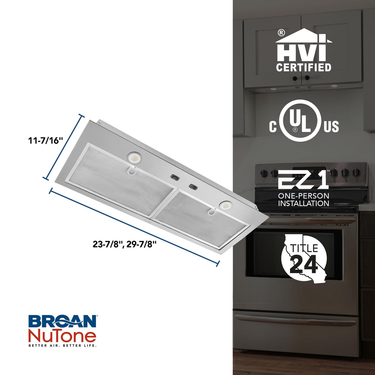 Broan-NuTone BBN1303SS Custom Built Insert with 2-Speed Exhaust Fan and Light, 300 Max Blower CFM, Stainless Steel, 30-Inch Range Hood Power Pack Broan-NuTone