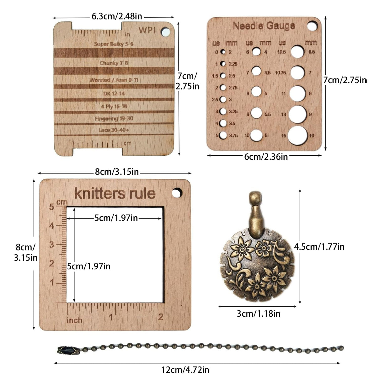 3 Pcs Wood Knitting Guage Rulers with Yarn Cutter, 3 Style Square Knitting Tool, Crochet Hook & Knitting Needle Gauge & Knitting Rule, Sewing Rulers for Art Sewing Knitting Crafts QidaiaLuck