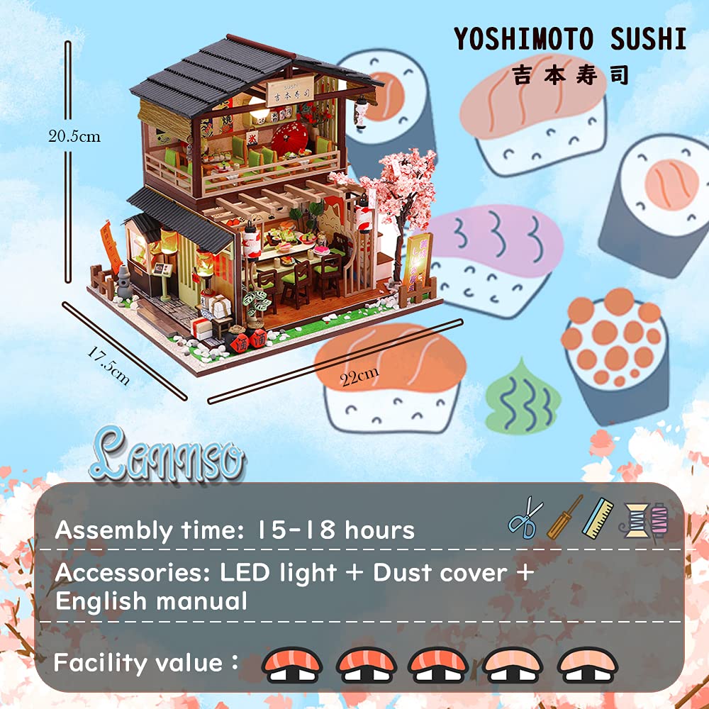 DIY Dollhouse Miniature Wooden Furniture Kit, Doll House Kit with Dust Proof Cover and Music Box, Mini Handmade Wooden Dollhouse Toys for Adult Gift (M2011) Lannso