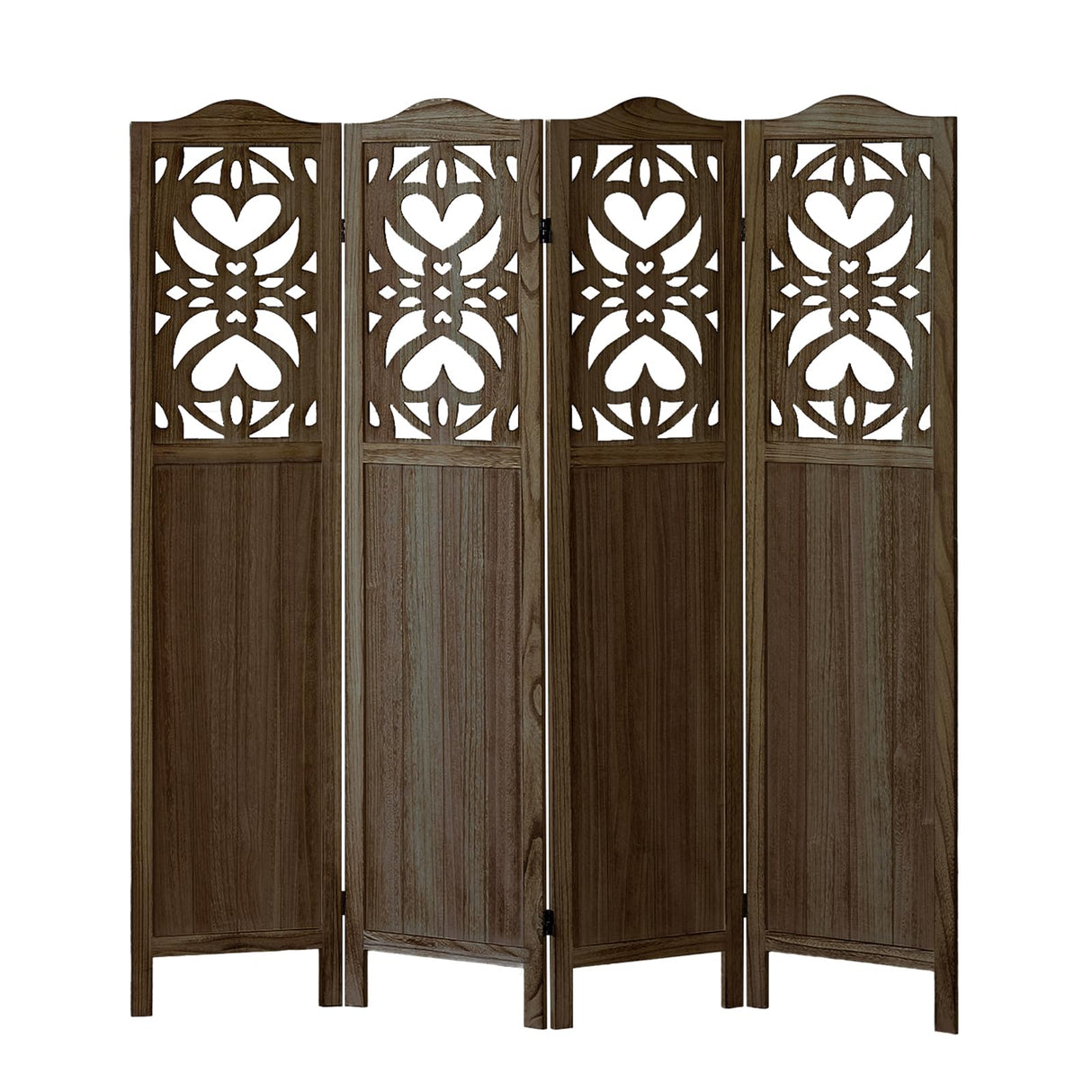 Leesinwing Room Divider, 4 Panel Wood Room Divider Wall, Carved Vault Room Dividers, Rustic Minimalism Room Partition, 5.6Ft Room Dividers and Folding Privacy Screens, Dark Brown Leesinwing