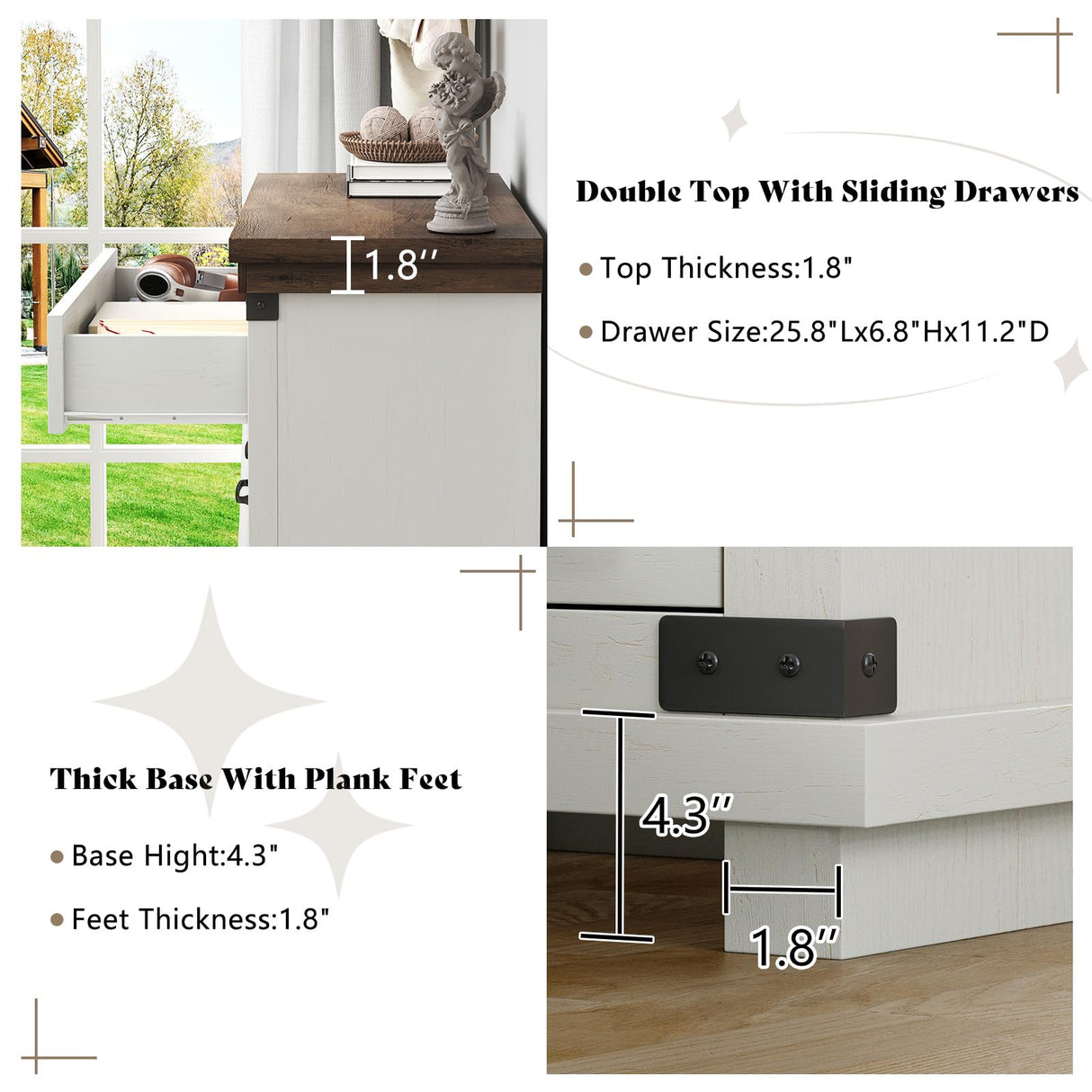 AMERLIFE Farmhouse 5 Drawers Dresser Chests for Bedroom, 48" Tall Wood Rustic Chest of Drawers/w Thick Plank Styling, Heavy Duty Closet Storage Dresser Organizer, Living Room, Hallway, Antique White AMERLIFE