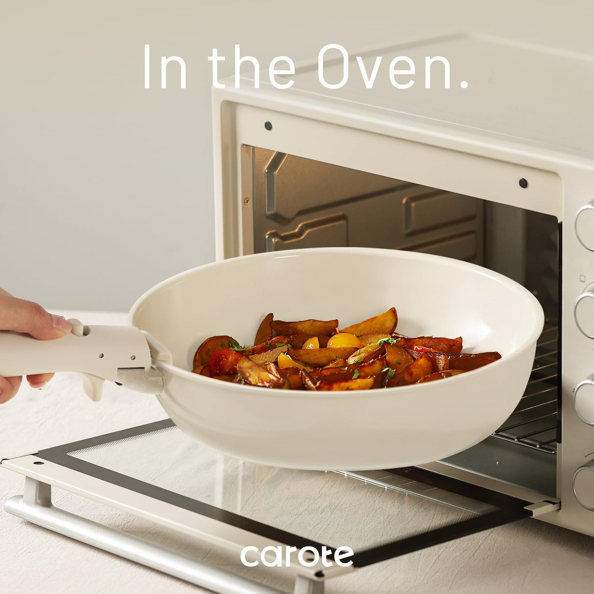 CAROTE 15pcs Ceramic Cookware Set, Pots and Pans Set Non Stick, Induction Kitchen Cookware Sets, Non Stick RV Cookware Set with Detachable Handle, Dishwasher/Oven Safe Cookware Set, Cream White CAROTE