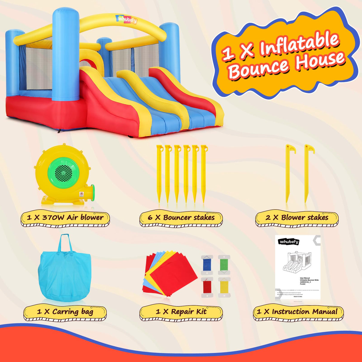 Whubefy Bounce House, Inflatable Bounce House for Kids 3-6 Big Kids 8-12, Indoor/Outdoor Double Slide Obstacle Bouncer with Blower, 12 x 9FT Jumping Castle with Center Hoop for Family Backyard Wesoky