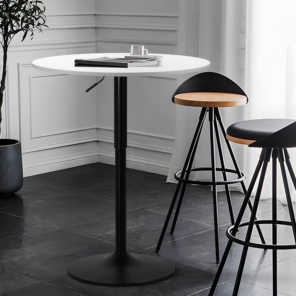 MoNiBloom Bar Table Kitchen Dining Table High Top Table for Home Balcony Indoor Outdoor Bistro Table 27.5''- 36" Height-Adjustable Round Cocktail Table, White,Silver MoNiBloom